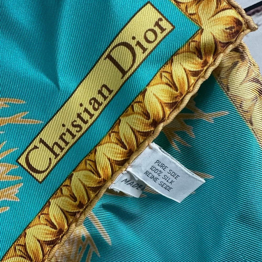 Dior Silk Scarf in Teal and Gold - Picture 8 of 9